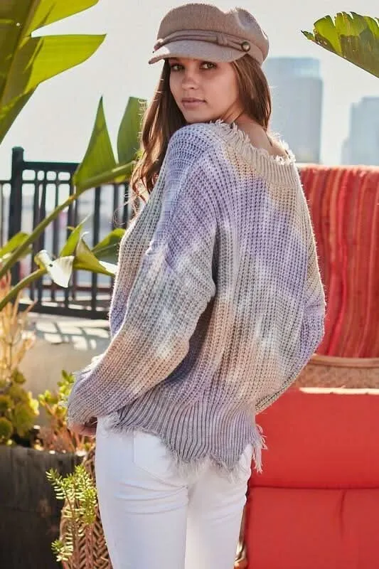 Easy Vibes Lavender Tie-Dye Snag Sweater sold by Boho Pink product image thumbnail 4