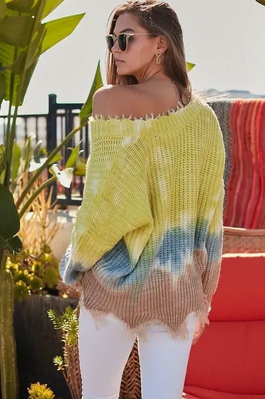 Easy Vibes Lime Tie-Dye Snag Sweater sold by Boho Pink product image thumbnail 3