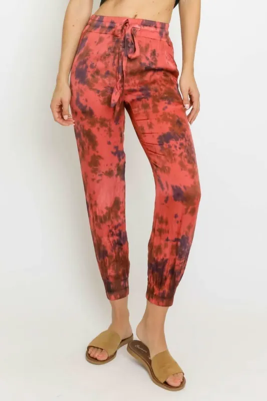 Good Vibes Red and Navy Blue Tie-Dye Jogger Pants sold by Boho Pink