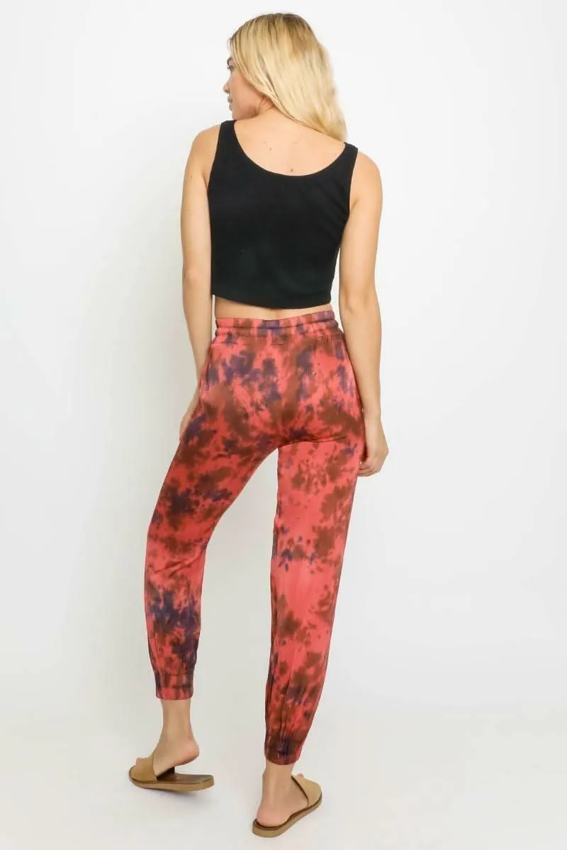 Good Vibes Red and Navy Blue Tie-Dye Jogger Pants sold by Boho Pink product image thumbnail 2