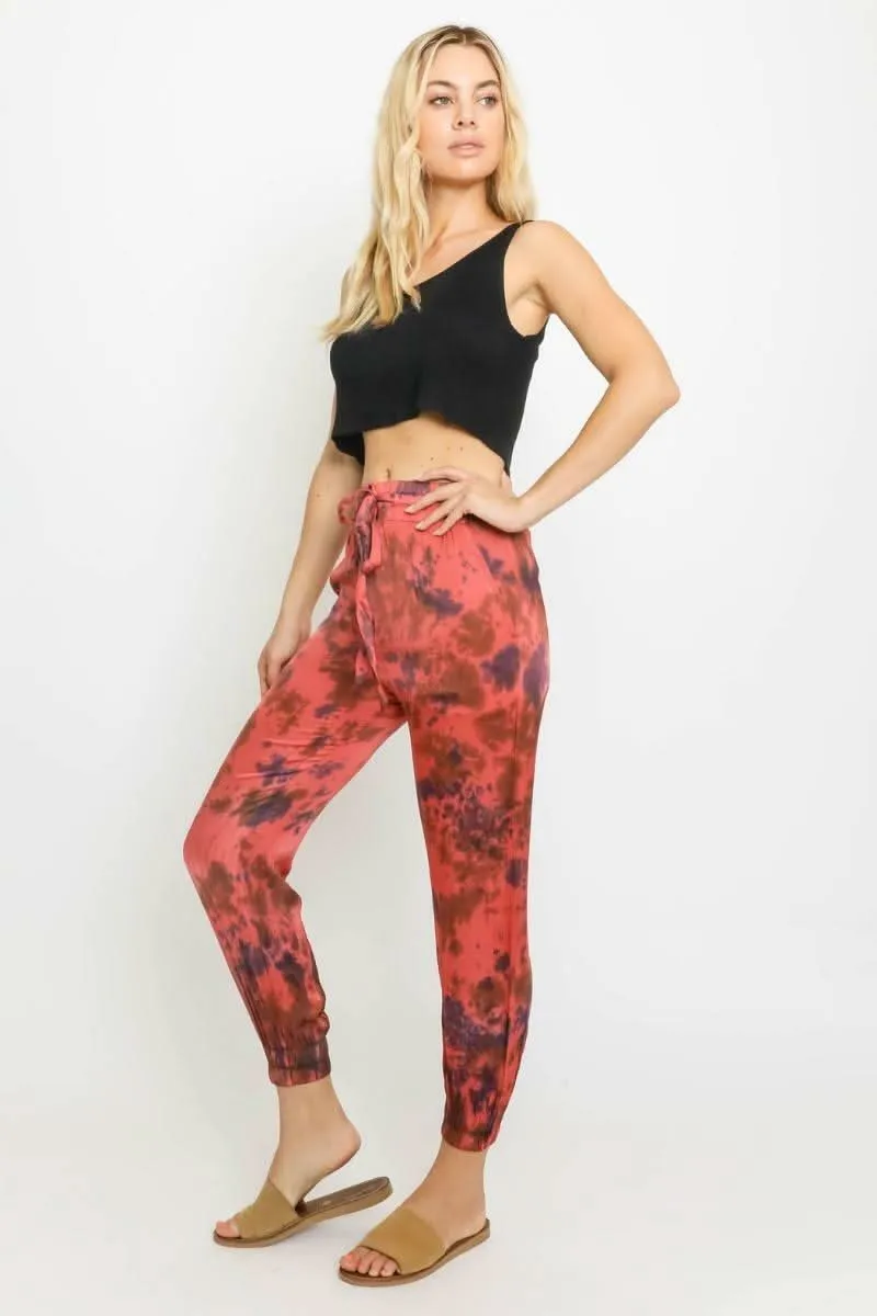 Good Vibes Red and Navy Blue Tie-Dye Jogger Pants sold by Boho Pink product image thumbnail 3