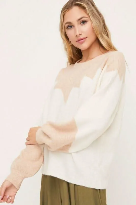 Just in Time Ivory and Blush Colorblock Crew Neck Sweater sold by Boho Pink product image thumbnail 5