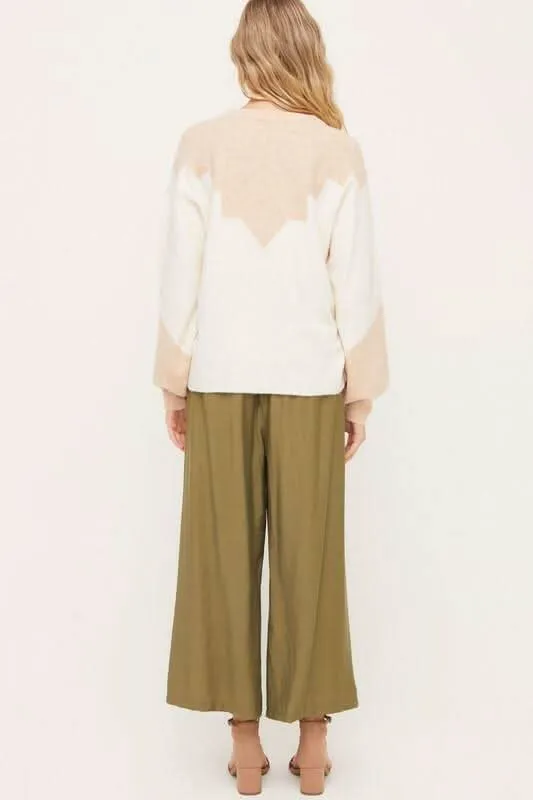 Just in Time Ivory and Blush Colorblock Crew Neck Sweater sold by Boho Pink product image thumbnail 3