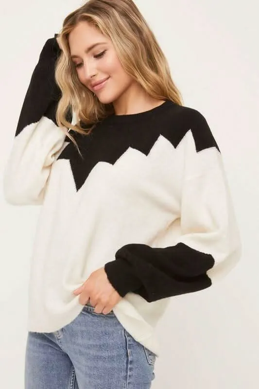 Just In Time Ivory and Black Colorblock Crew Neck Sweater sold by Boho Pink product image thumbnail 5