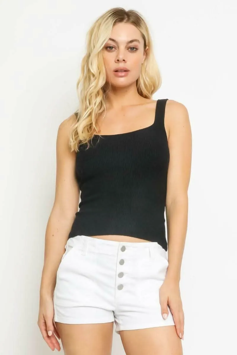 Becca Black Ribbed Tank Top sold by Boho Pink