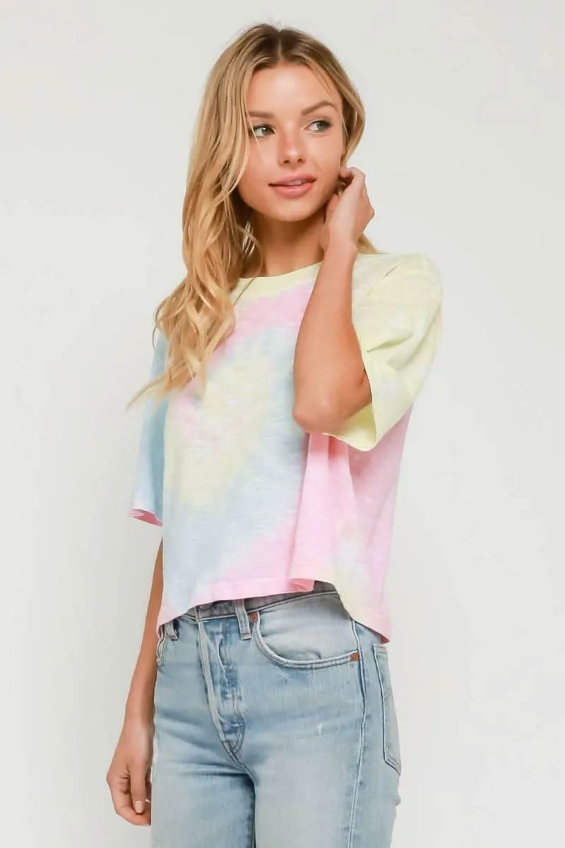 Groovy Vibes Girlfriend Pink and Blue Tie-Dye Cropped Tee sold by Boho Pink product image thumbnail 4