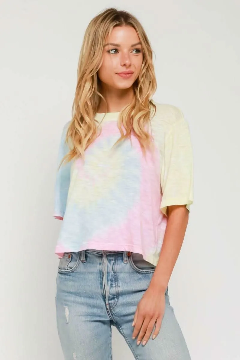 Groovy Vibes Girlfriend Pink and Blue Tie-Dye Cropped Tee sold by Boho Pink