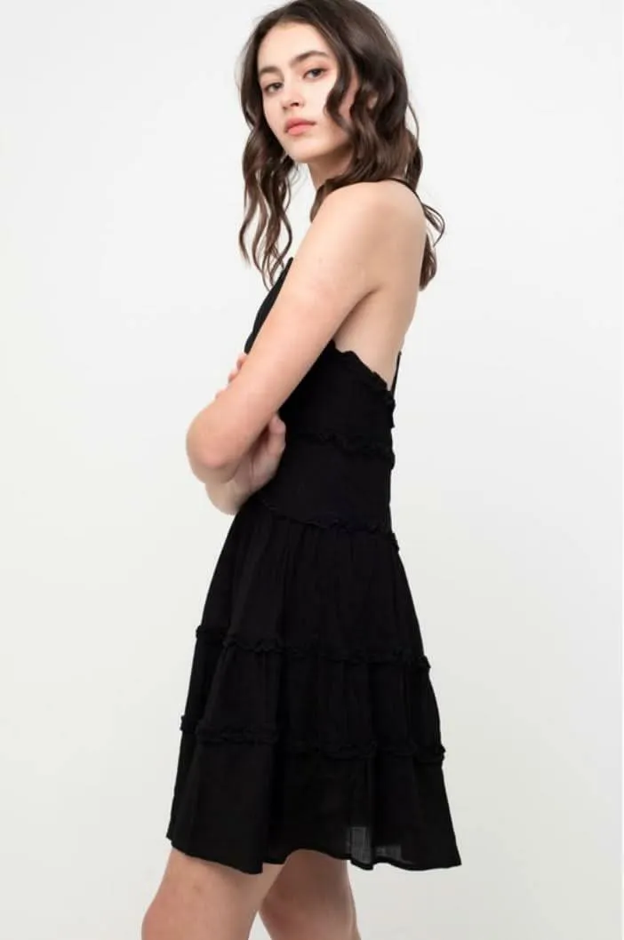 Gina Black Ruffle Mini Dress sold by Boho Pink product image thumbnail 3
