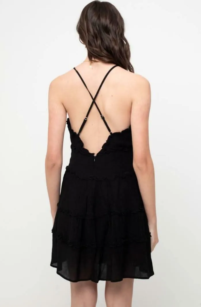 Gina Black Ruffle Mini Dress sold by Boho Pink product image thumbnail 4