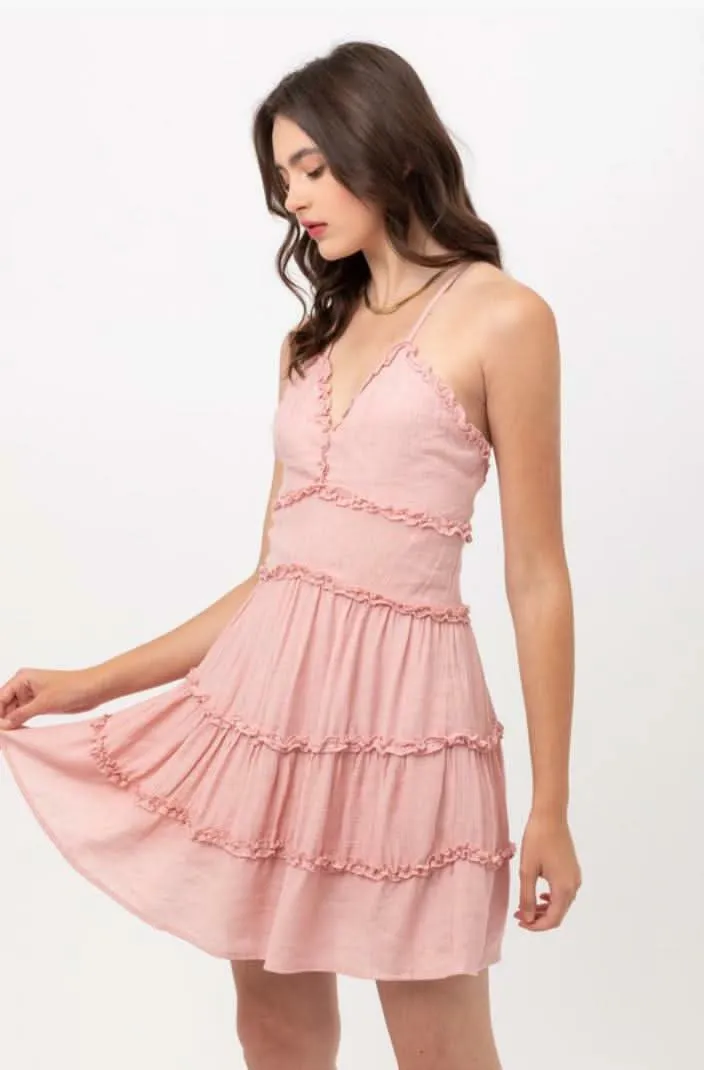 Gina Blush Pink Ruffle Mini Dress sold by Boho Pink product image thumbnail 3