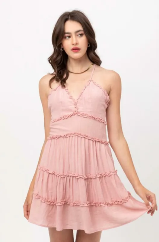 Gina Blush Pink Ruffle Mini Dress sold by Boho Pink