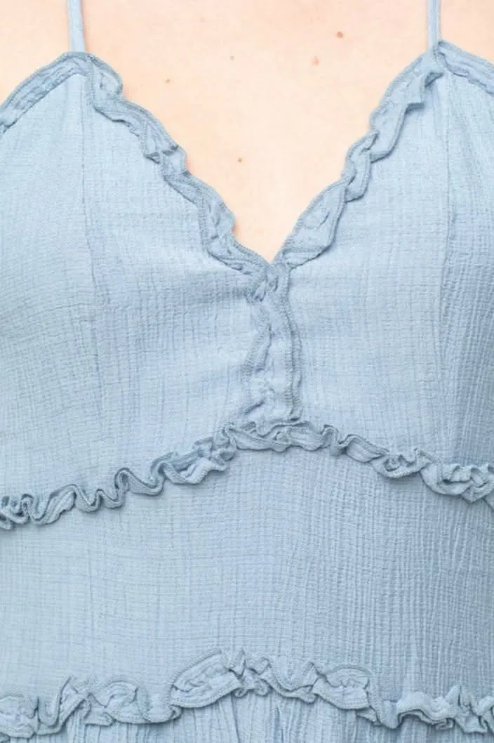 Gina Chambray Blue Ruffle Mini Dress sold by Boho Pink product image thumbnail 5