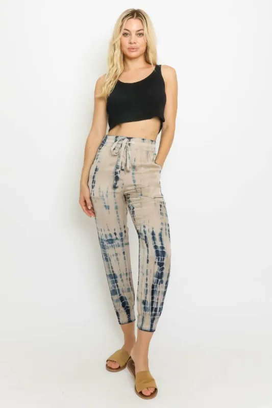 Good Vibes Nude and Navy Blue Tie-Dye Jogger Pants sold by Boho Pink