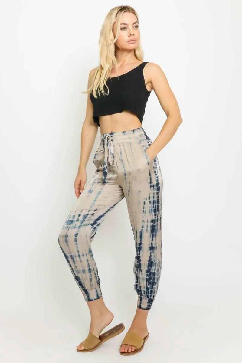 Good Vibes Nude and Navy Blue Tie-Dye Jogger Pants sold by Boho Pink product image thumbnail 2