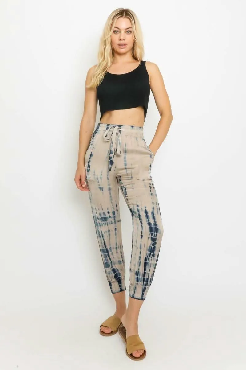 Good Vibes Nude and Navy Blue Tie-Dye Jogger Pants sold by Boho Pink product image thumbnail 3