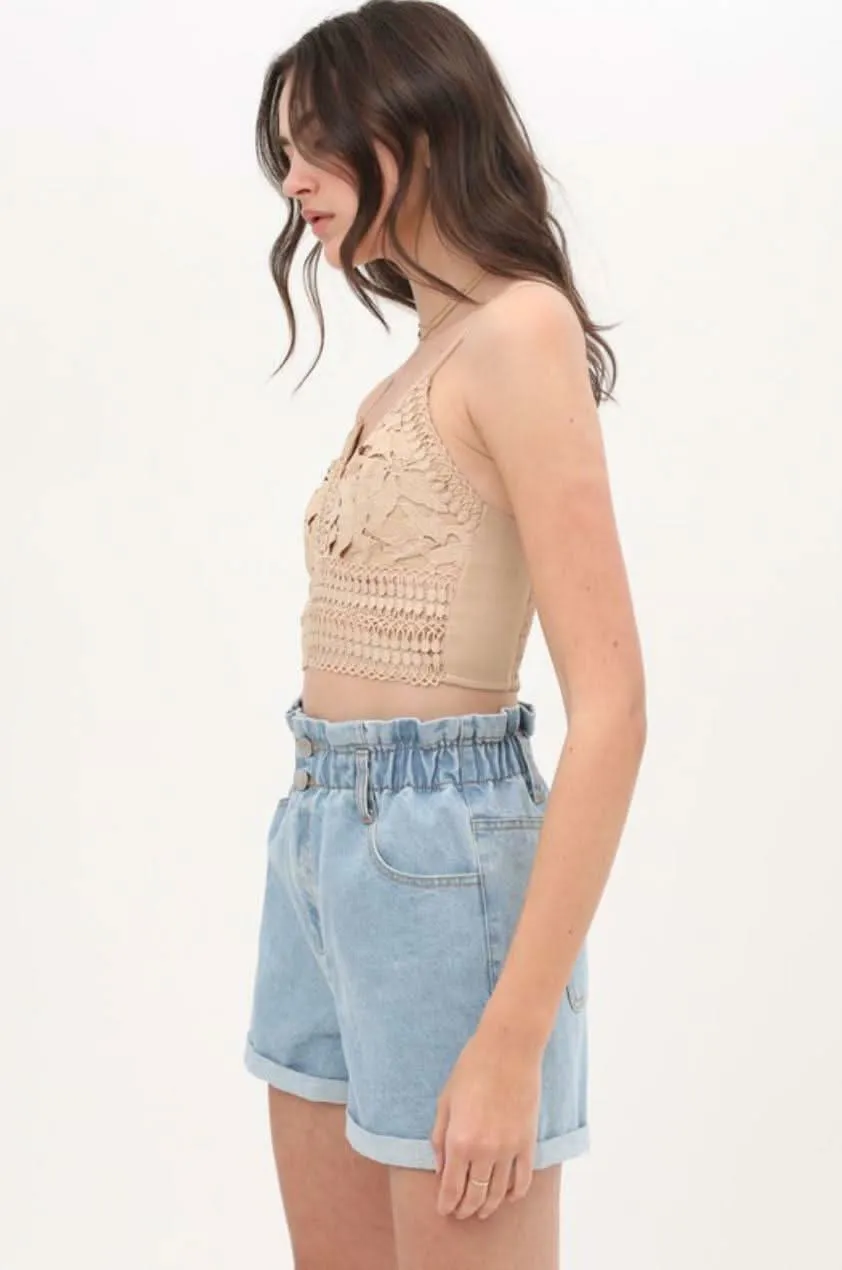 Becca Khaki Crochet Lace Crop Top sold by Boho Pink product image thumbnail 4