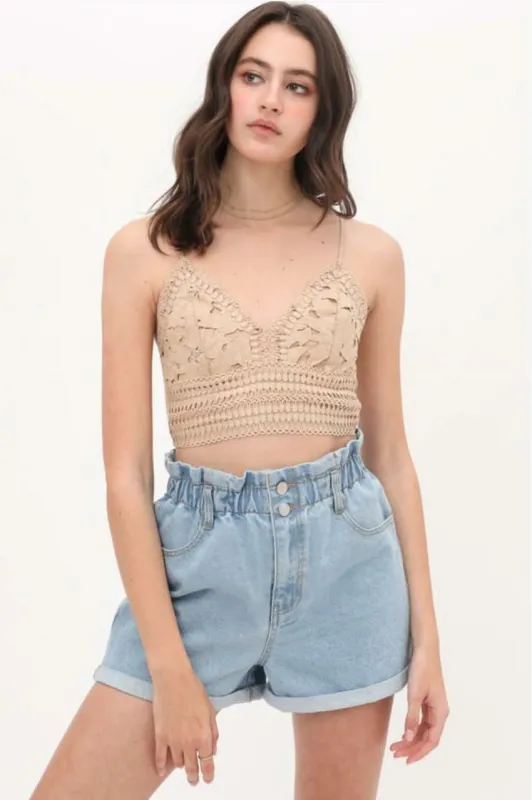 Becca Khaki Crochet Lace Crop Top sold by Boho Pink
