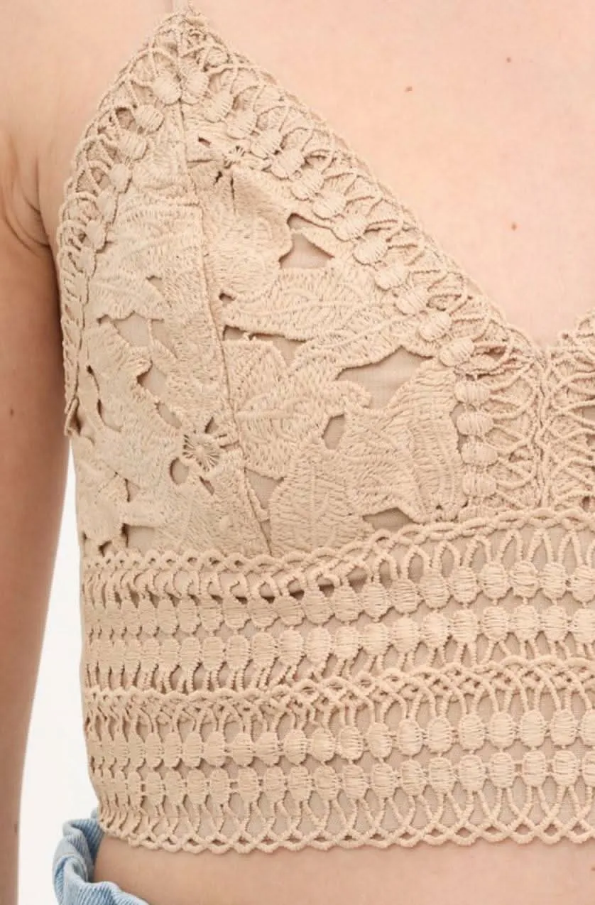 Becca Khaki Crochet Lace Crop Top sold by Boho Pink product image thumbnail 5