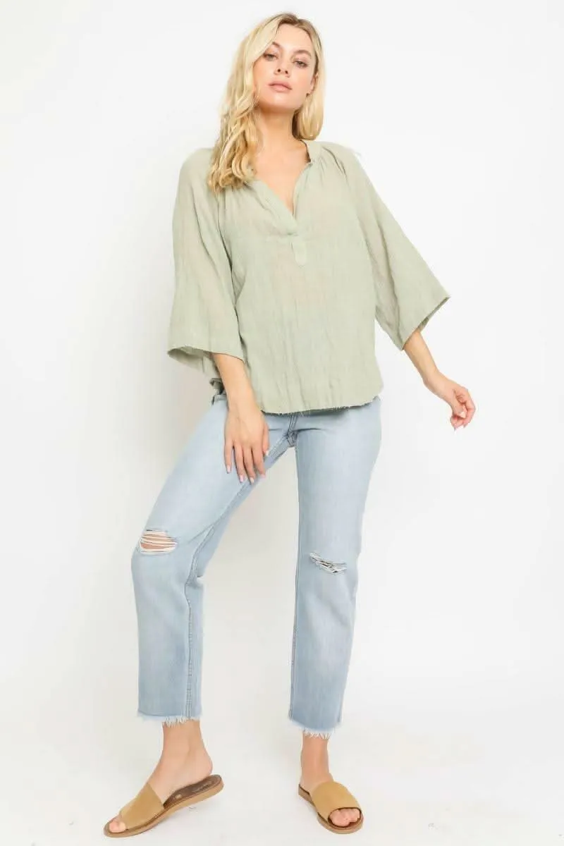 Fiona Sage Green Three-Quarter-Sleeve Top sold by Boho Pink product image thumbnail 3
