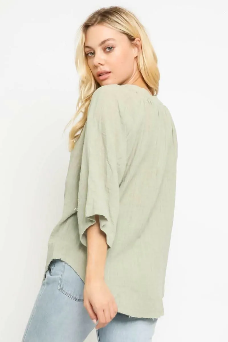 Fiona Sage Green Three-Quarter-Sleeve Top sold by Boho Pink product image thumbnail 4