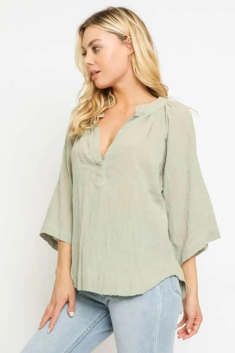 Fiona Sage Green Three-Quarter-Sleeve Top sold by Boho Pink product image thumbnail 2