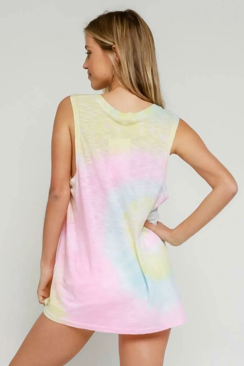 Groovy Vibes Pink and Blue Tie-Dye V-Neck Tank Top sold by Boho Pink product image thumbnail 2