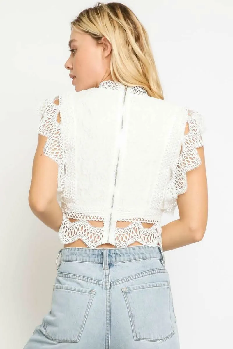 Celine White Lace Mock Neck Crop Top sold by Boho Pink product image thumbnail 2