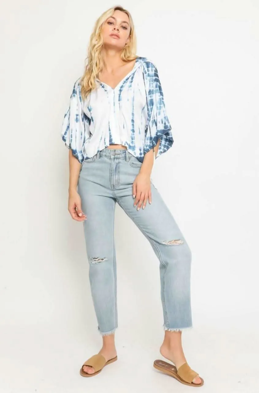 Baja Boho Blue and White Tie-Dye Hooded Top sold by Boho Pink product image thumbnail 2