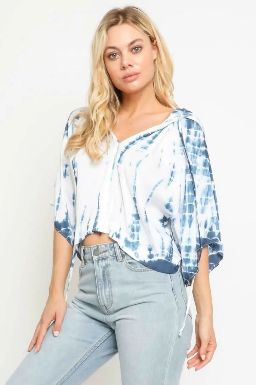 Baja Boho Blue and White Tie-Dye Hooded Top sold by Boho Pink product image thumbnail 3
