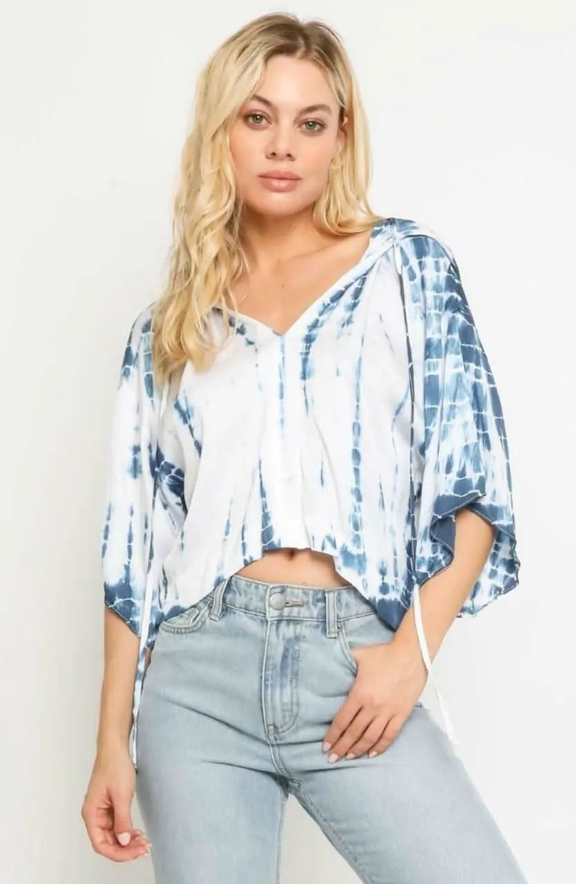Baja Boho Blue and White Tie-Dye Hooded Top sold by Boho Pink