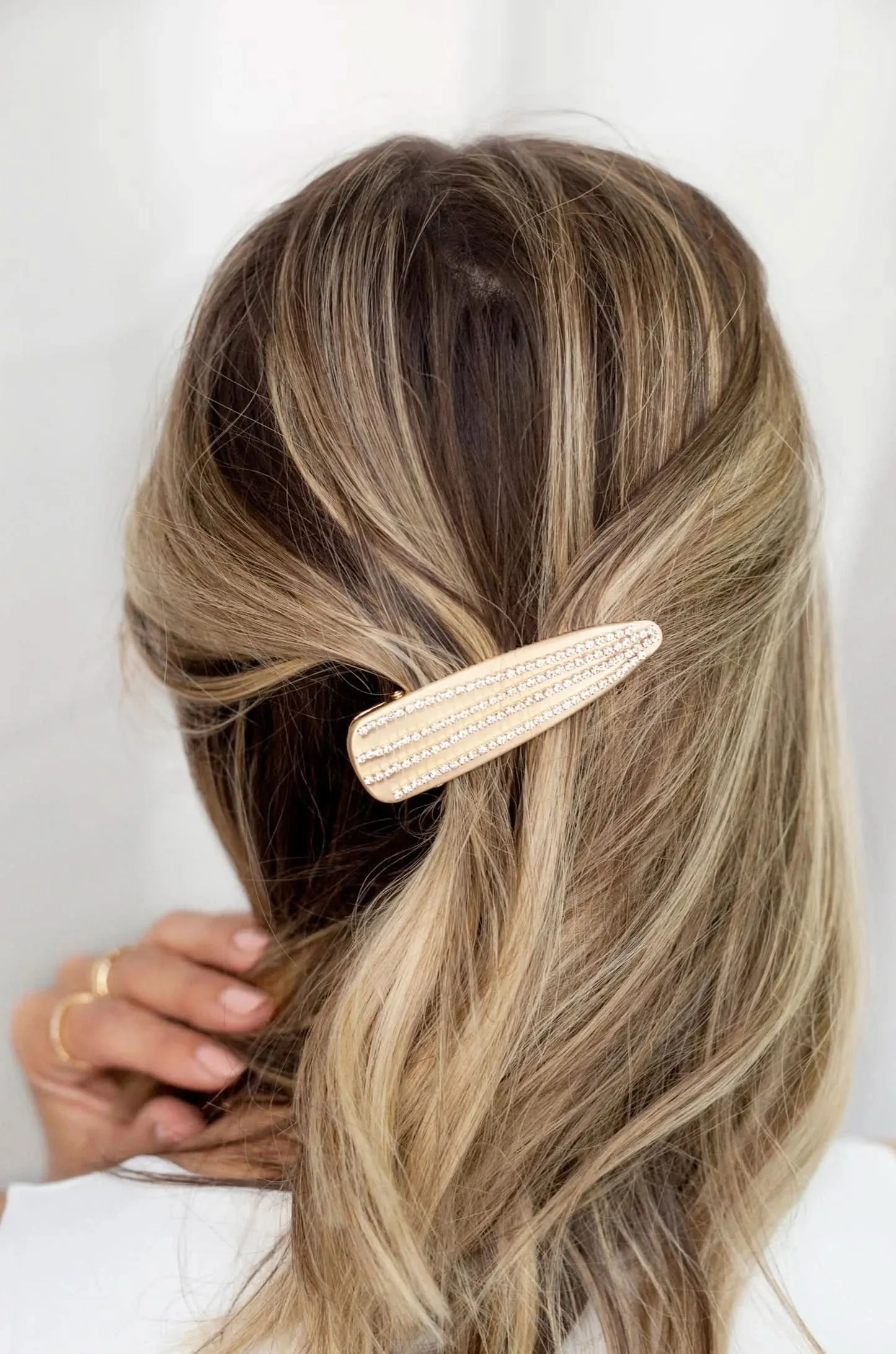 Crystal Striped Brushed Gold Hair Clip sold by Boho Pink