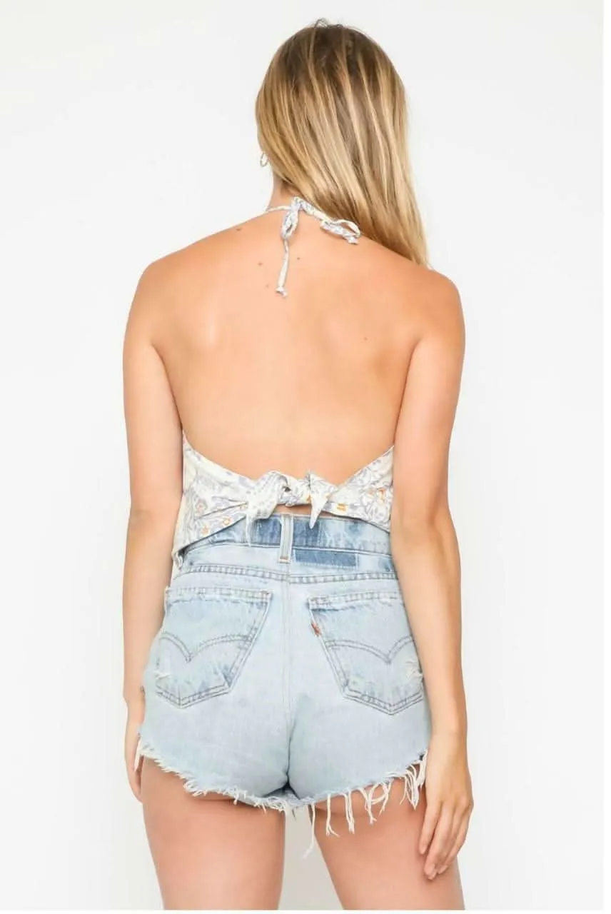 Billie Blue and White Paisley Print Halter Top sold by Boho Pink product image thumbnail 3