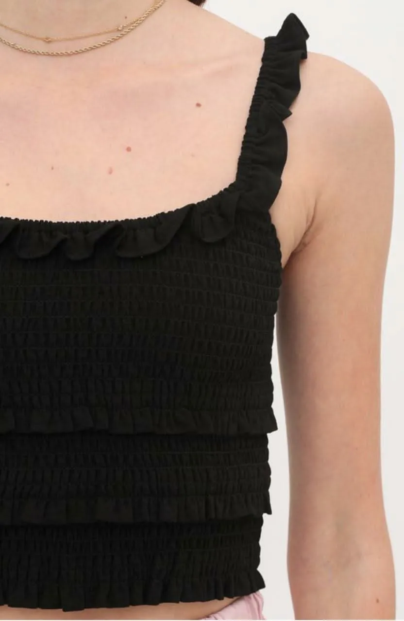 Copa Black Smocked Cropped Tank Top sold by Boho Pink product image thumbnail 4