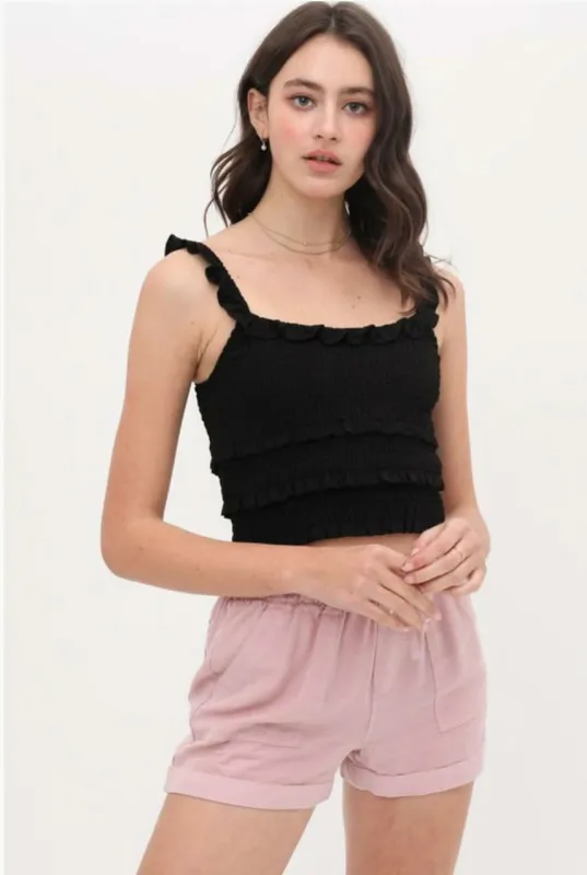 Copa Black Smocked Cropped Tank Top made by Love Tree