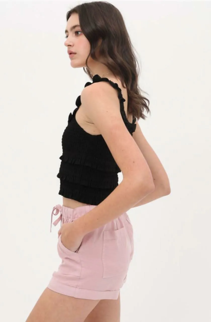 Copa Black Smocked Cropped Tank Top sold by Boho Pink product image thumbnail 5
