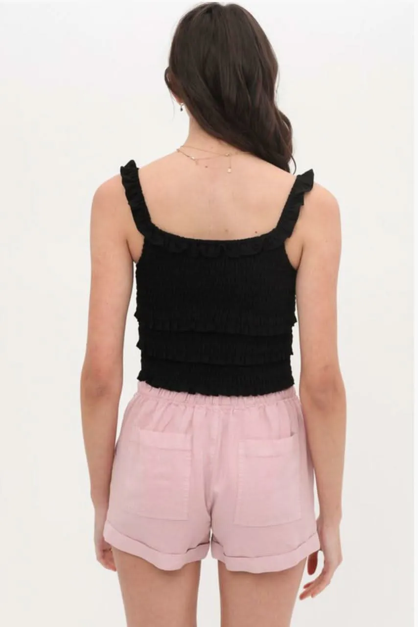Copa Black Smocked Cropped Tank Top sold by Boho Pink product image thumbnail 2