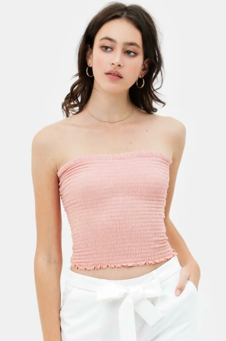 Kiss The Sun Blush Smocked Tube Top sold by Boho Pink