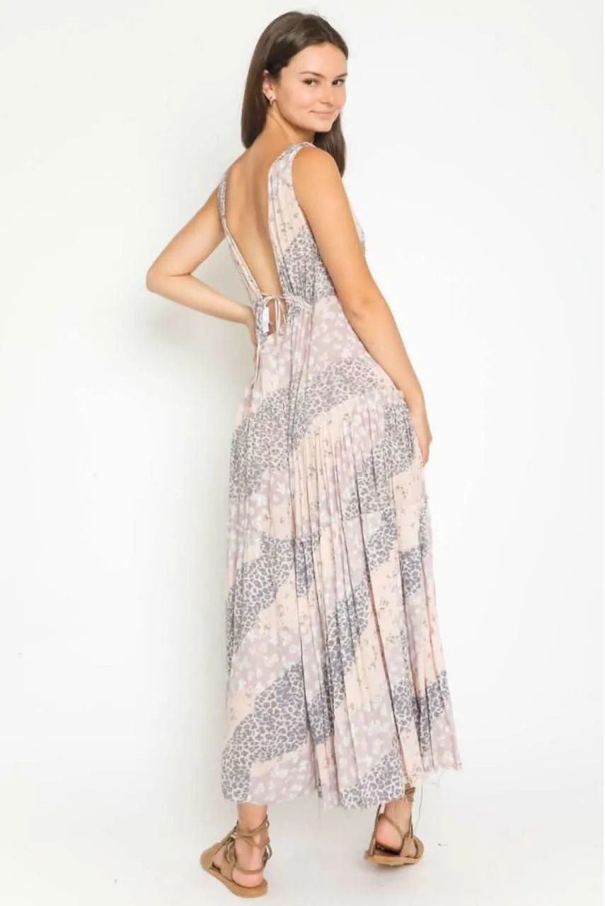 Rania Blush and Grey Print Plunge Maxi Dress sold by Boho Pink product image thumbnail 3