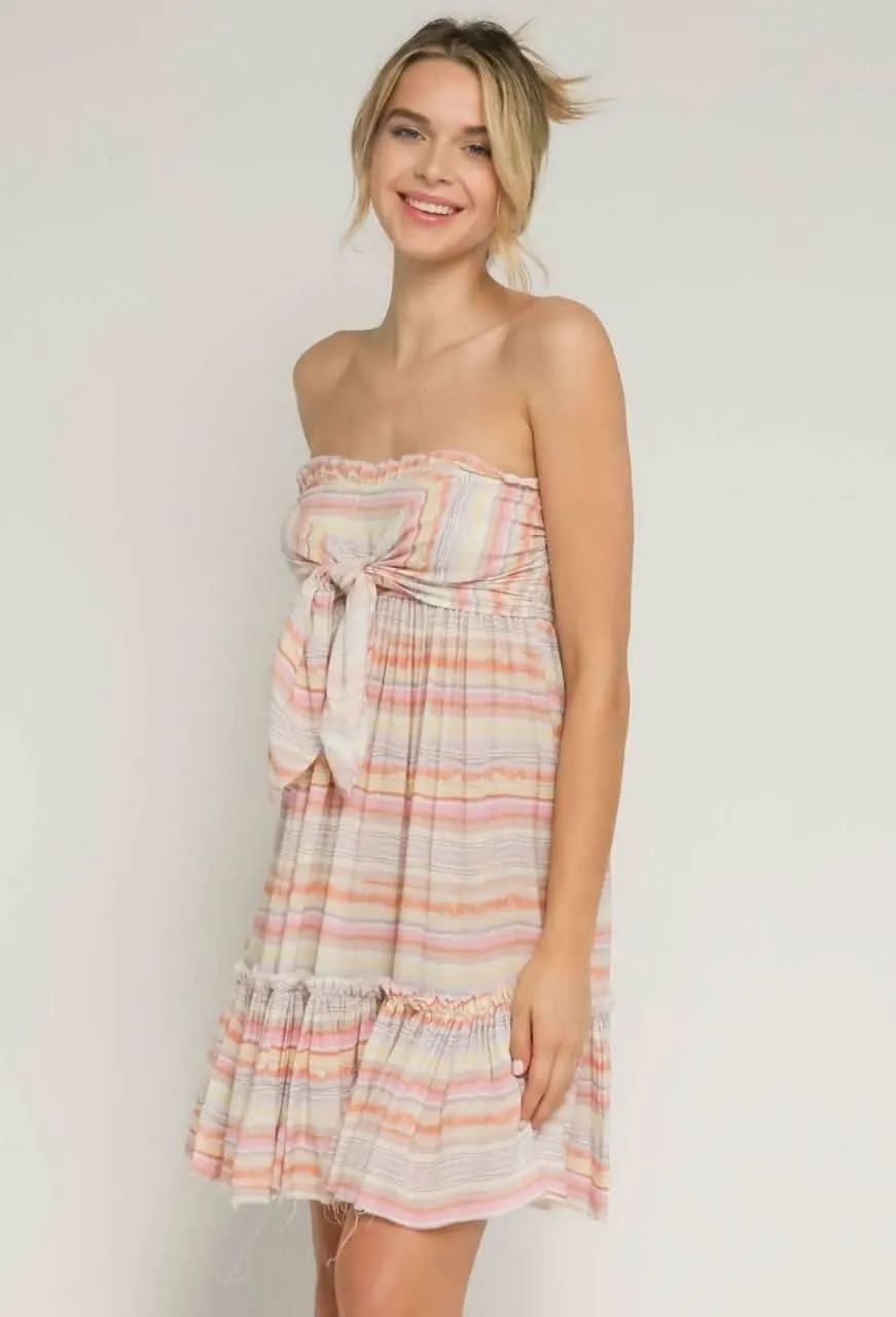 Canyon Sunset Blush Multi Stripe Strapless Mini Dress sold by Boho Pink product image thumbnail 2