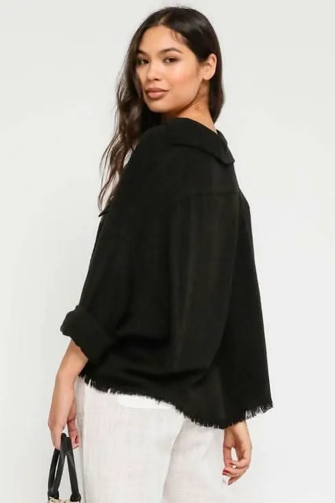 Beach Please Black Frayed Button-Up Top sold by Boho Pink product image thumbnail 4