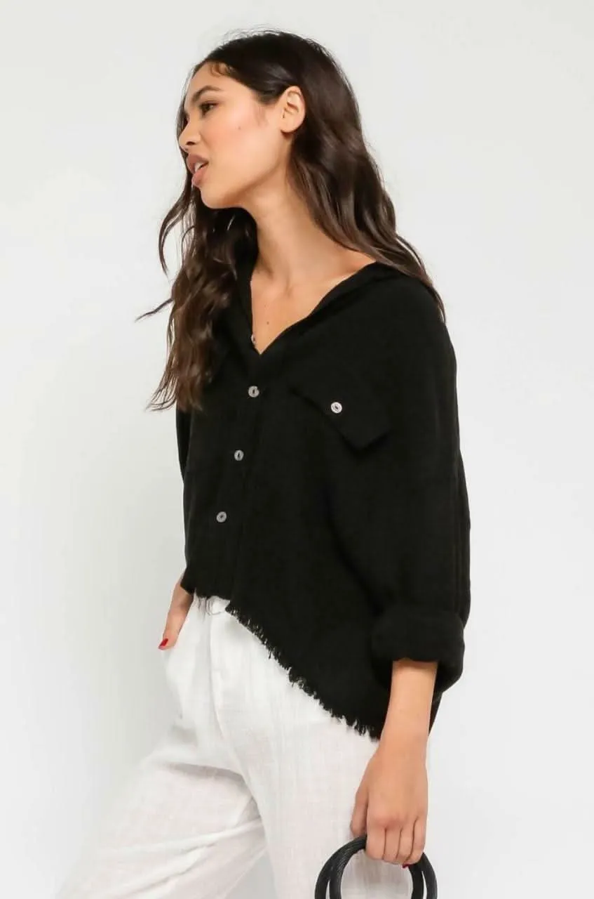 Beach Please Black Frayed Button-Up Top sold by Boho Pink product image thumbnail 2