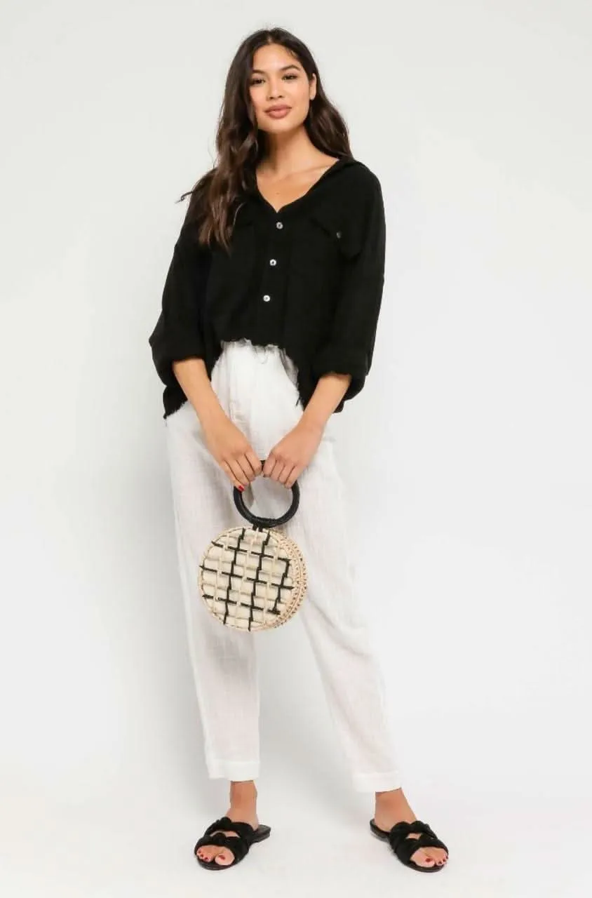 Beach Please Black Frayed Button-Up Top sold by Boho Pink product image thumbnail 3