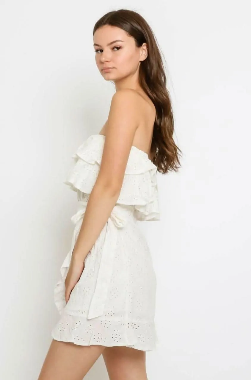 Sunshine Will Follow White Eyelet Strapless Mini Dress sold by Boho Pink product image thumbnail 2