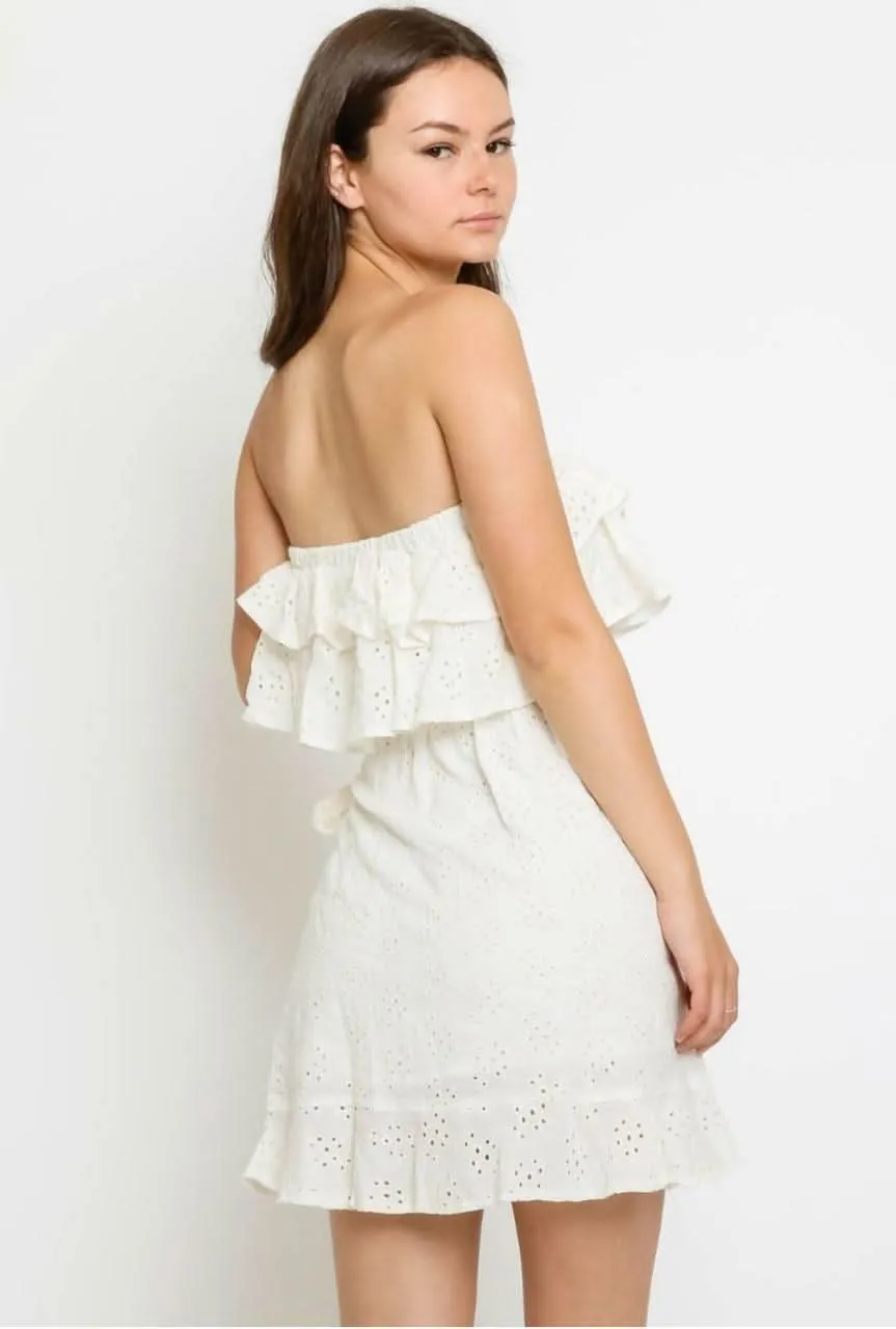 Sunshine Will Follow White Eyelet Strapless Mini Dress sold by Boho Pink product image thumbnail 3