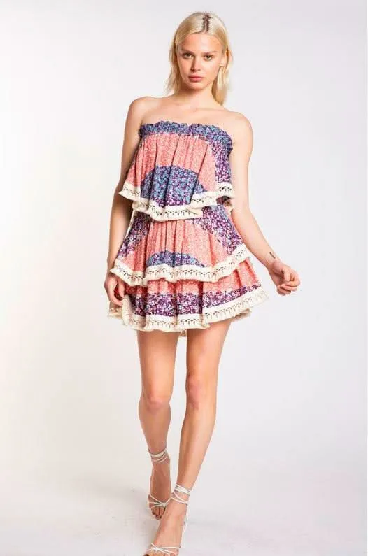 Summer Fields Blue and Blush Floral Print Strapless Two-Piece Set sold by Boho Pink product image thumbnail 5