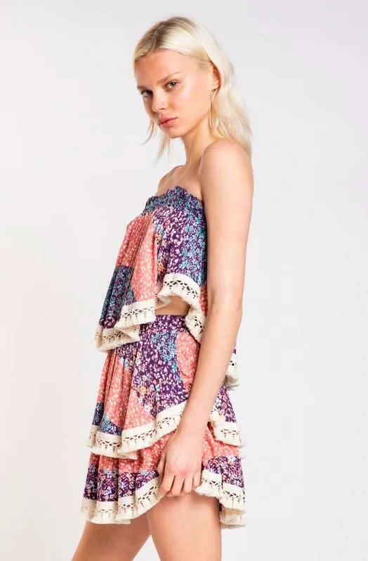 Summer Fields Blue and Blush Floral Print Strapless Two-Piece Set sold by Boho Pink product image thumbnail 2