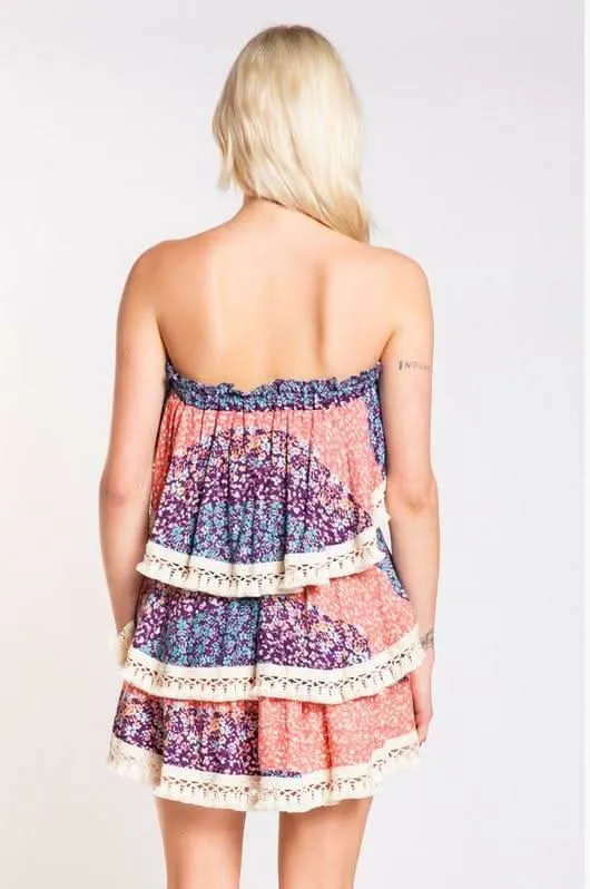Summer Fields Blue and Blush Floral Print Strapless Two-Piece Set sold by Boho Pink product image thumbnail 4