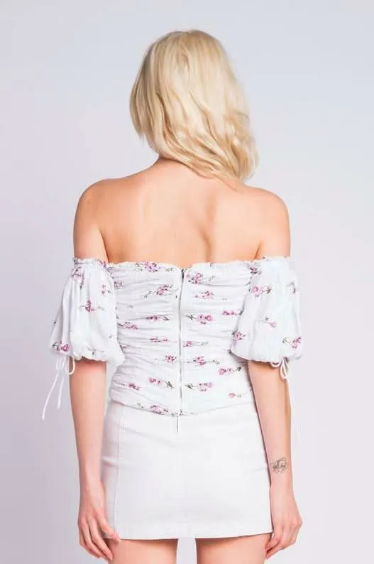 Summer Garden Purple and White Floral Print Off-the-Shoulder Top sold by Boho Pink product image thumbnail 5