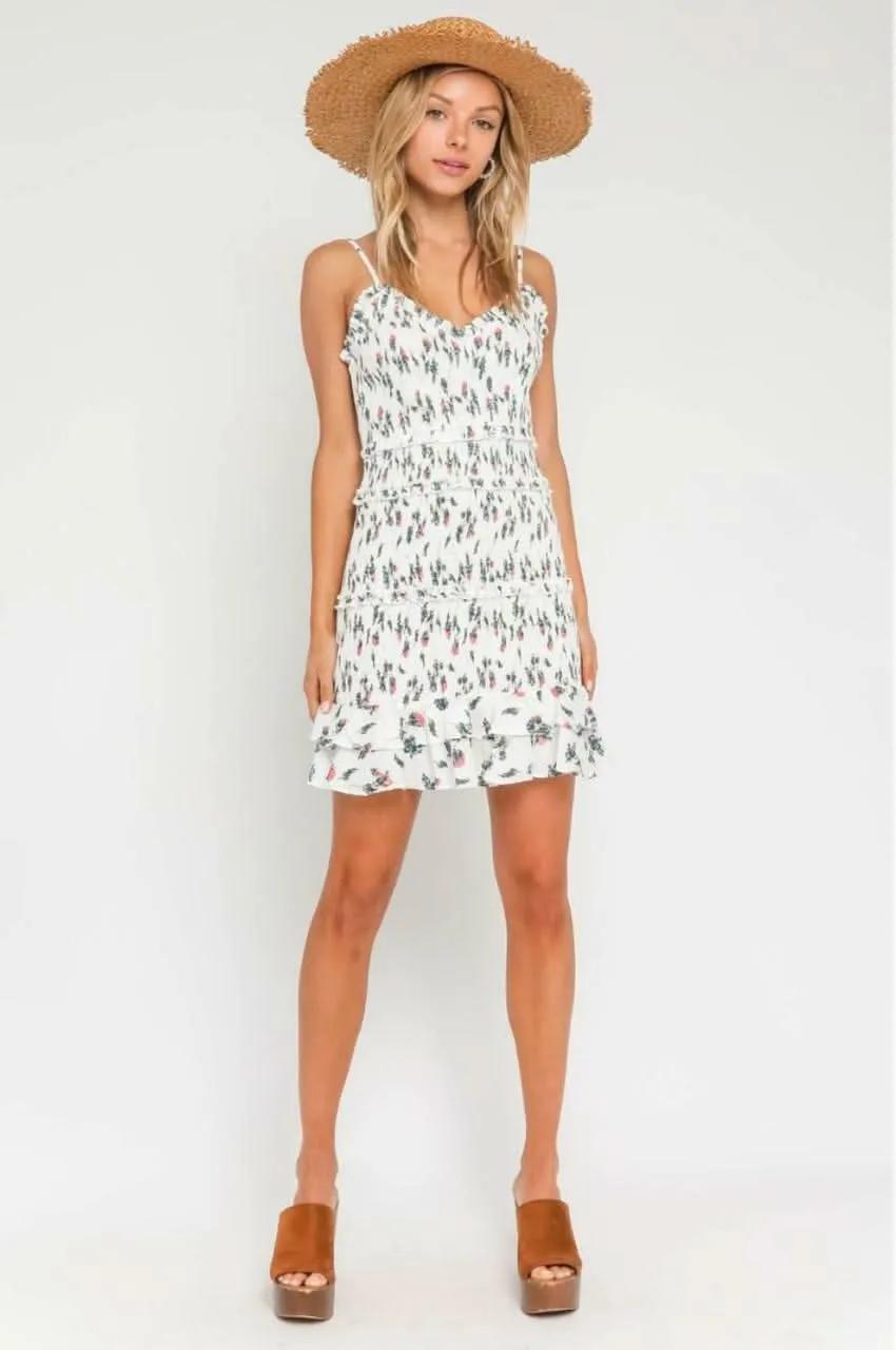 Rhea White and Pink Floral Smocked Ruffle Mini Dress sold by Boho Pink product image thumbnail 3