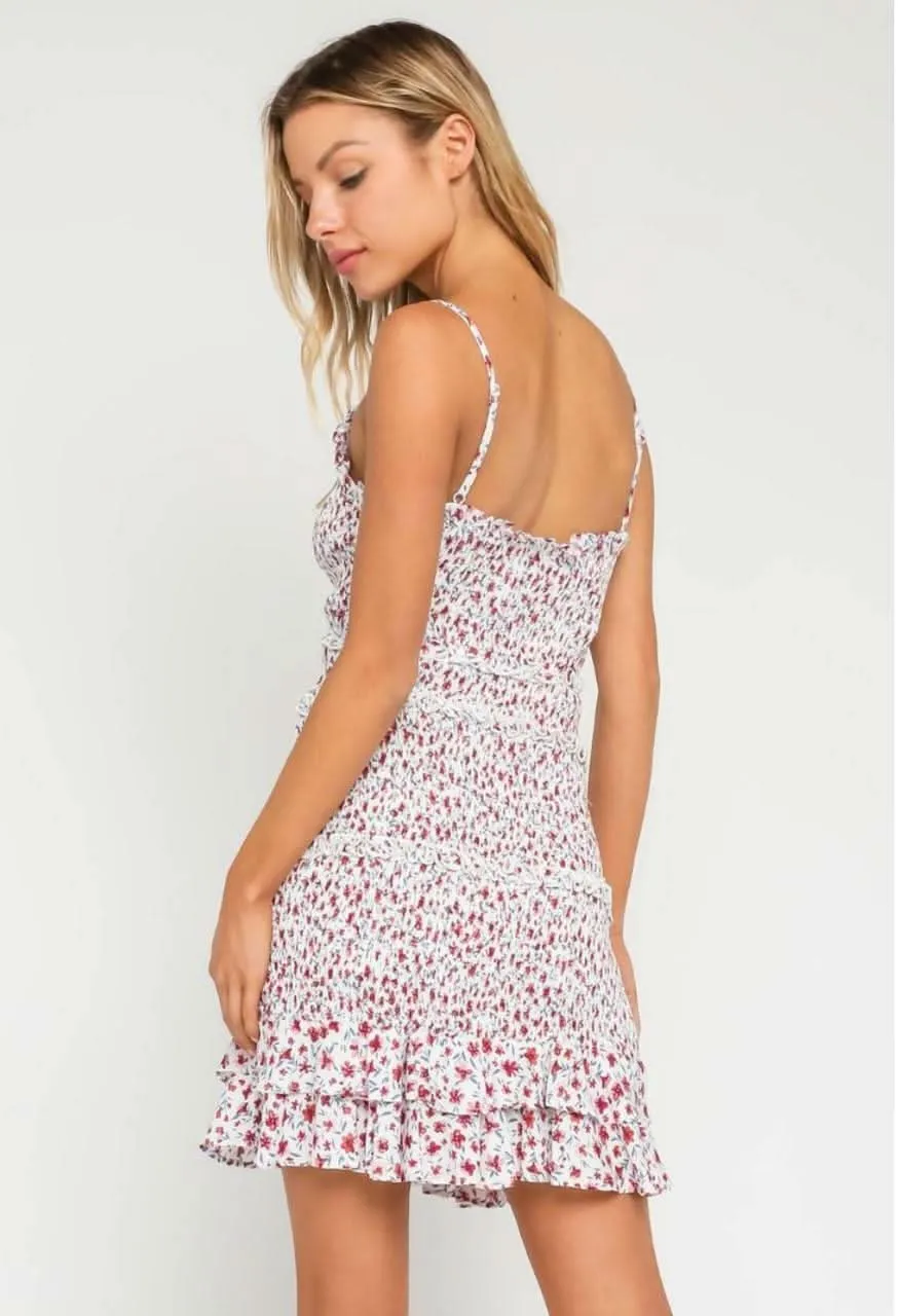 Rhea White and Red Floral Smocked Ruffle Mini Dress sold by Boho Pink product image thumbnail 2